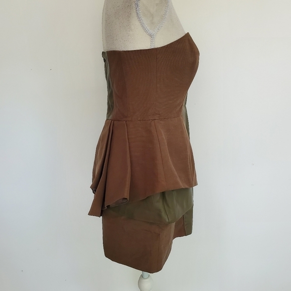 ASOS Black Label Khaki Leather Insert Strapless Dress - Picture 9 of 12